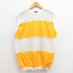 【50%OFF】L★古着 ビンテージ ノースリーブ Tシャツ メンズ 80年代 80s メッシュ地 クルーネック USA製 黄他 イエロー 25aug13 中古