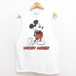 M★古着 タンクトップ メンズ ディズニー DISNEY ミッキー MICKEY MOUSE 両面プリント コットン クルーネック 白 ホワイト 25aug18 中古