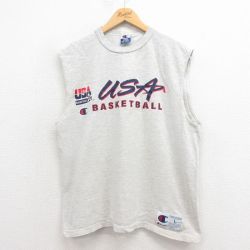 XL★古着 チャンピオン Champion ビンテージ ノースリーブ Tシャツ メンズ 90年代 90s NBA USAドリームチーム コットン クルーネック USA製 グレー 霜降り 25aug18 中古