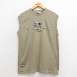 【50%OFF】L★古着 ビンテージ ノースリーブ Tシャツ メンズ 00年代 00s セントトーマス コットン クルーネック ベージュ系 カーキ 25aug18 中古