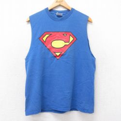 M★古着 ヘインズ Hanes ノースリーブ ビンテージ Tシャツ メンズ 90年代 90s CHUYS コットン クルーネック 青 ブルー 25aug20 中古
