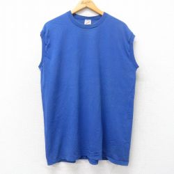 XL★古着 ジャージーズ ノースリーブ ビンテージ Tシャツ メンズ 90年代 90s 無地 コットン クルーネック USA製 青 ブルー 25aug20 中古