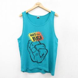 L★古着 ビンテージ タンクトップ メンズ 80年代 80s 拳 クルーネック USA製 水色 【spe】 25aug22 中古