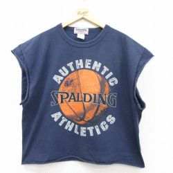 【50%OFF】SPALDING ノースリーブTシャツ ビッグロゴ ネイビー XL | 古着