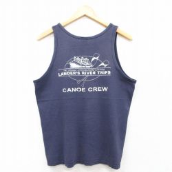 L★古着 ビンテージ タンクトップ メンズ 00年代 00s カヌー スタッフ コットン クルーネック 紺 ネイビー 25aug22 中古