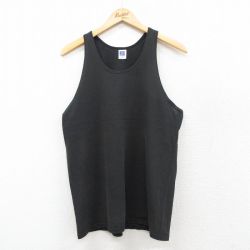 M★古着 ラッセル ビンテージ タンクトップ メンズ 80年代 80s 無地 コットン クルーネック USA製 黒 ブラック 25aug22 中古