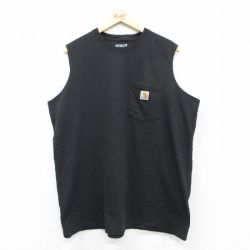 XL★古着 カーハート Carhartt ノースリーブ Tシャツ メンズ ワンポイントロゴ 胸ポケット付き 大きいサイズ コットン クルーネック 黒 ブラック 25aug23 中古