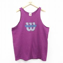XL★古着 ウィルソン ビンテージ タンクトップ メンズ 90年代 90s ビッグロゴ ロング丈 コットン クルーネック USA製 紫 パープル 25aug23 中古