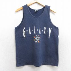 【50%OFF】M★古着 ビンテージ タンクトップ メンズ 90年代 90s ギャラクシー クルーネック USA製 紺 ネイビー 25aug23 中古