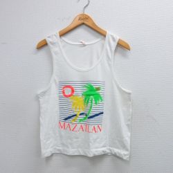 M★古着 ビンテージ タンクトップ メンズ 80年代 80s ヤシの木 マサトラン クルーネック 白 ホワイト 25aug23 中古