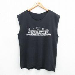 【50%OFF】L★古着 ノースリーブ ビンテージ Tシャツ メンズ 80年代 80s 牛 カニザス ミズーリ クルーネック 黒 ブラック 25aug23 中古
