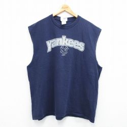 XL★古着 アディダス adidas ノースリーブ ビンテージ Tシャツ メンズ 00年代 00s MLB ニューヨークヤンキース 大きいサイズ コットン クルーネック USA製 紺 ネイビー メジャーリーグ ベースボール 野球 25aug23 中古