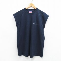 【50%OFF】L★古着 チャンピオン champion ノースリーブ ビンテージ Tシャツ メンズ 00年代 00s ワンポイントロゴ ラグラン コットン クルーネック 紺 ネイビー 25aug25 中古