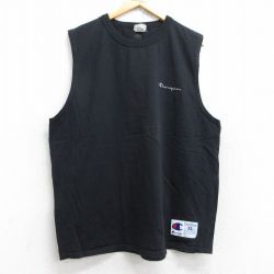 XL★古着 チャンピオン champion ノースリーブ Tシャツ メンズ ワンポイントロゴ 大きいサイズ コットン クルーネック 黒 ブラック 25aug25 中古