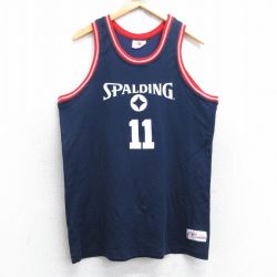 L★古着 スポルディング ビンテージ タンクトップ メンズ ビッグロゴ 11 クルーネック イタリア製 紺 ネイビー ユニフォーム ゲームシャツ 25aug28 中古
