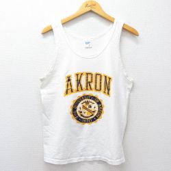 S★古着 ビンテージ タンクトップ メンズ 90年代 90s AKRON カレッジ コットン クルーネック USA製 白 26mar27