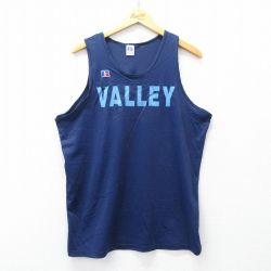 XL★古着 ラッセル ビンテージ タンクトップ メンズ 80年代 80s VALLY クルーネック USA製 紺 26apr09