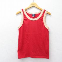 S★古着 ビンテージ タンクトップ メンズ 80年代 80s 無地 ツートンカラー クルーネック USA製 赤他 26apr09