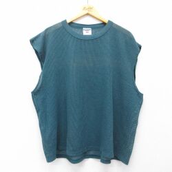XL★古着 ジャージーズ ノースリーブ ビンテージ Tシャツ メンズ 90年代 90s 無地 メッシュ地 大きいサイズ クルーネック USA製 濃緑 26apr18