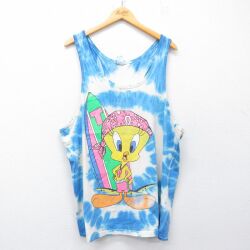 90s タンクトップ ルーニーテューンズ ネイビータイダイ XL | 古着
