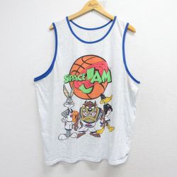XL★古着 タンクトップ メンズ ルーニーテューンズ タズ バッグスバニー スペースジャム 大きいサイズ クルーネック 白 霜降り他 26may02