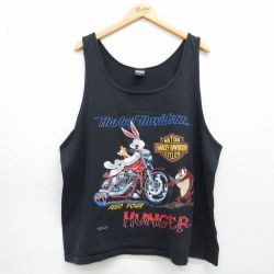 XL★古着 ハーレーダビッドソン ビンテージ タンクトップ メンズ 90年代 90s バイク ルーニーテューンズ タズ バッグスバニー 大きいサイズ コットン クルーネック USA製 黒【spe】 26may07