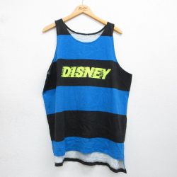 XL★古着 ビンテージ タンクトップ メンズ 90年代 90s DISNEY クルーネック 青他 ボーダー 26may07