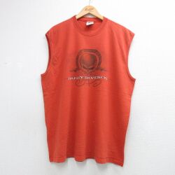 ハーレーダビッドソン 90s ノースリーブTシャツ ビッグロゴスカル オレンジ XL | 古着