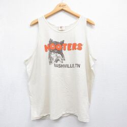 XL★古着 ビンテージ タンクトップ メンズ 90年代 90s フーターズ 大きいサイズ コットン クルーネック USA製 ベージュ【spe】 26jun01