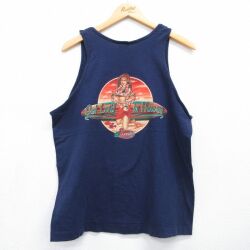 L★古着 フルーツオブザルーム ビンテージ タンクトップ メンズ 90年代 90s WODDYS LONGBOARDS ハワイ コットン クルーネック USA製 ネイビー 26jun04