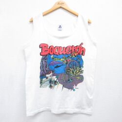L★古着 ビンテージ タンクトップ メンズ 90年代 90s BOQUERON イルカ カメ クルーネック USA製 ホワイト 26jun04