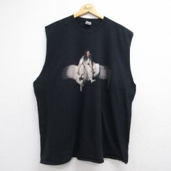 XL★古着 ノースリーブ ロック バンド Tシャツ メンズ ビリーアイリッシュ 大きいサイズ コットン クルーネック ブラック【spe】 26jun10