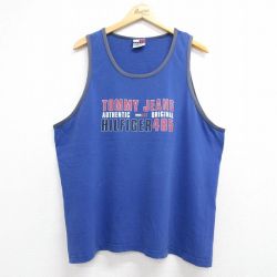 トミーヒルフィガー 90s タンクトップ ビッグロゴ ブルー メンズXL相当 | 古着