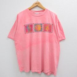 XL★古着 半袖 ビンテージ Tシャツ メンズ 90年代 90s 太陽 サボテン 大きいサイズ コットン クルーネック USA製 ピンク 23jun19 中古