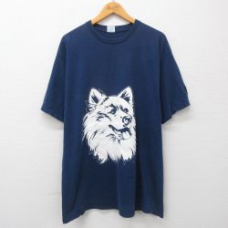【50%OFF】XL★古着 スターター STARTER 半袖 ビンテージ Tシャツ メンズ 90年代 90s ユーコンハスキーズ 大きいサイズ ロング丈 コットン クルーネック 紺 ネイビー 23jun29 中古