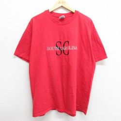【50%OFF】XL★古着 ヘインズ Hanes 半袖 ビンテージ Tシャツ メンズ 00年代 00s サウスカロライナ 刺繍 大きいサイズ コットン クルーネック 赤 レッド 23jul01 中古