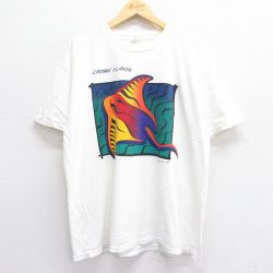 XL★古着 半袖 ビンテージ Tシャツ メンズ 90年代 90s ケイマン諸島 エイ 大きいサイズ コットン クルーネック 白 ホワイト 23jul20 中古