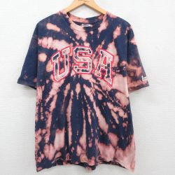 【50%OFF】XL★古着 ヘインズ Hanes 半袖 ビンテージ Tシャツ メンズ 90年代 90s USAロゴ 大きいサイズ コットン クルーネック USA製 紺 ネイビー ブリーチ加工 23aug03 中古