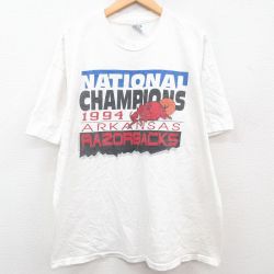 【50%OFF】XL★古着 ヘインズ Hanes 半袖 ビンテージ Tシャツ メンズ 90年代 90s RAZORBACKS バスケットボール 大きいサイズ コットン クルーネック USA製 白 ホワイト 23aug18 中古