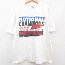 XL★古着 ヘインズ Hanes 半袖 ビンテージ Tシャツ メンズ 90年代 90s RAZORBACKS バスケットボール 大きいサイズ コットン クルーネック USA製 白 ホワイト 23aug18 中古