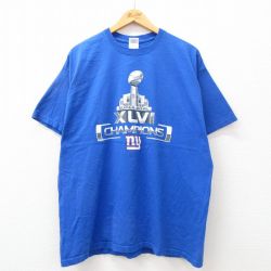 XL★古着 半袖 ビンテージ Tシャツ メンズ 00年代 00s NFL ニューヨークジャイアンツ コットン クルーネック 青 ブルー アメフト スーパーボウル 24feb09 中古