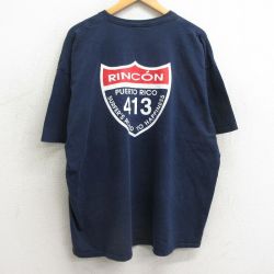 XL★古着 半袖 ビンテージ Tシャツ メンズ 90年代 90s リンカーン プエルトリコ 413 大きいサイズ コットン クルーネック USA製 紺 ネイビー 24feb09 中古