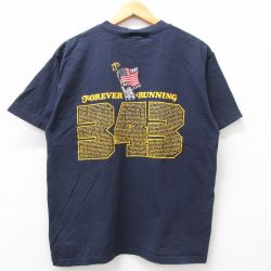 L★古着 半袖 ビンテージ Tシャツ メンズ 00年代 00s 星条旗 FDNY コットン クルーネック 紺 ネイビー 24feb09 中古