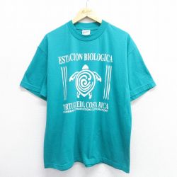 【50%OFF】XL★古着 ヘインズ Hanes 半袖 ビンテージ Tシャツ メンズ 00年代 00s カメ クルーネック 青緑 24feb10 中古