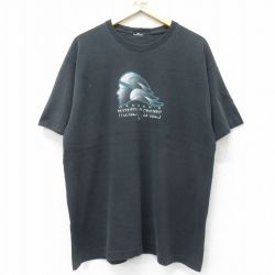 【50%OFF】XL★古着 半袖 ビンテージ Tシャツ メンズ 90年代 90s OSHMANS 大きいサイズ クルーネック 黒 ブラック 24feb10 中古