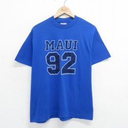 L★古着 半袖 ビンテージ Tシャツ メンズ 90年代 90s マウイ 92 クルーネック USA製 青 ブルー 24feb10 中古