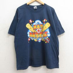 XL★古着 半袖 ビンテージ Tシャツ メンズ 00年代 00s BAT&BATTLE 大きいサイズ コットン クルーネック 紺 ネイビー 24feb13 中古