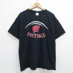 XL★古着 半袖 ビンテージ Tシャツ メンズ 00年代 00s ウィスコンシン 大学 アメフト コットン クルーネック 黒 ブラック 24feb14 中古