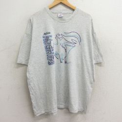 XL★古着 ヘインズ Hanes 半袖 ビンテージ Tシャツ メンズ 90年代 90s カウボーイ 企業広告 大きいサイズ クルーネック USA製 薄グレー 霜降り 24feb14 中古