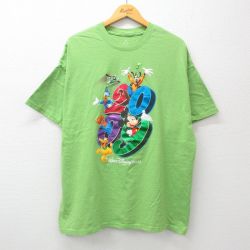 【50%OFF】XL★古着 ヘインズ Hanes 半袖 ビンテージ Tシャツ メンズ 00年代 00s ディズニー DISNEY ミッキー MICKEY MOUSE プードル 大きいサイズ コットン クルーネック 緑 グリーン 24feb17 中古